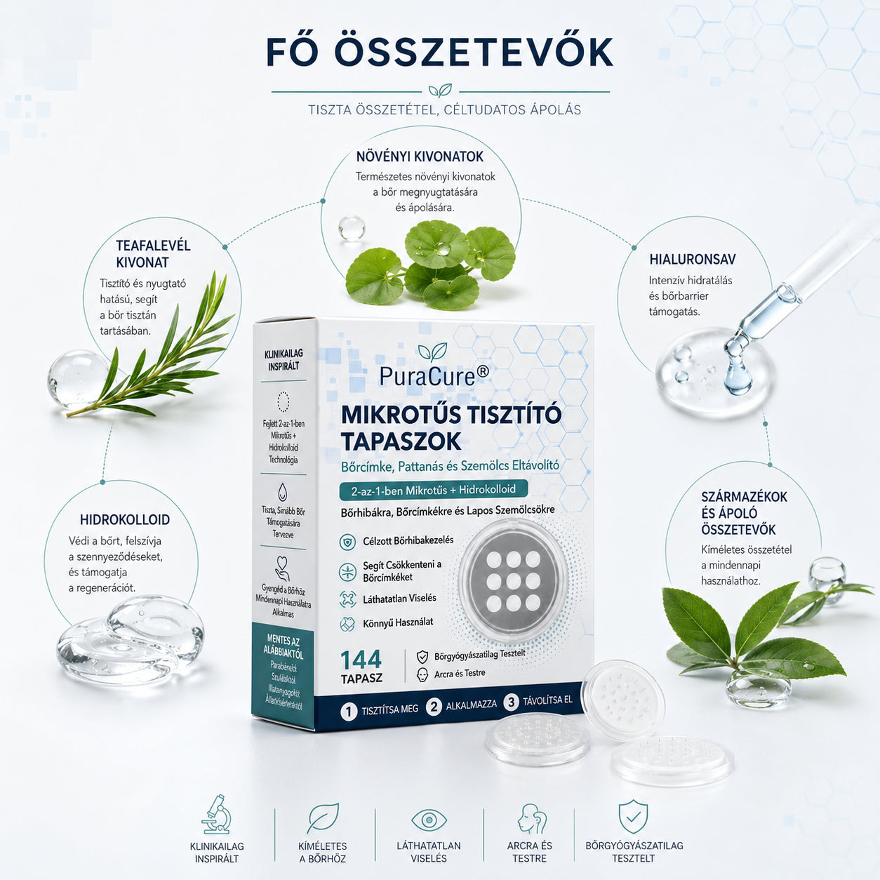 🍇2 az 1-ben mikrotűs és hidrokolloid tapasz🍀 | Kiálló anyajegyek, aknék, lapos szemölcsök és bőrnövedékek eltávolítására | Segít csökkenteni a ráncokat, hegeket és bőrhibákat | Láthatatlan tapasz az arcra és testre